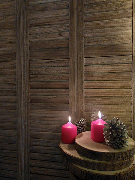Shutters in beitskleur rode kerstkaars